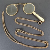 Art Deco Gilt Frame Lorgnette Reading Glasses