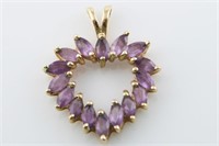 10k Yellow Gold and Amethyst Heart Pendant
