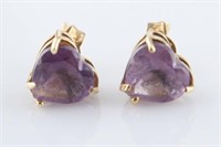 Pair of 14k Yellow Gold and Amethyst Stud Earrings