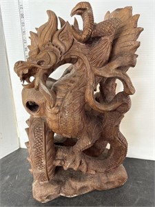 Wood dragon sculpture
