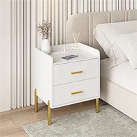 2 Drawer White Nightstand For Bedroom, Mid
