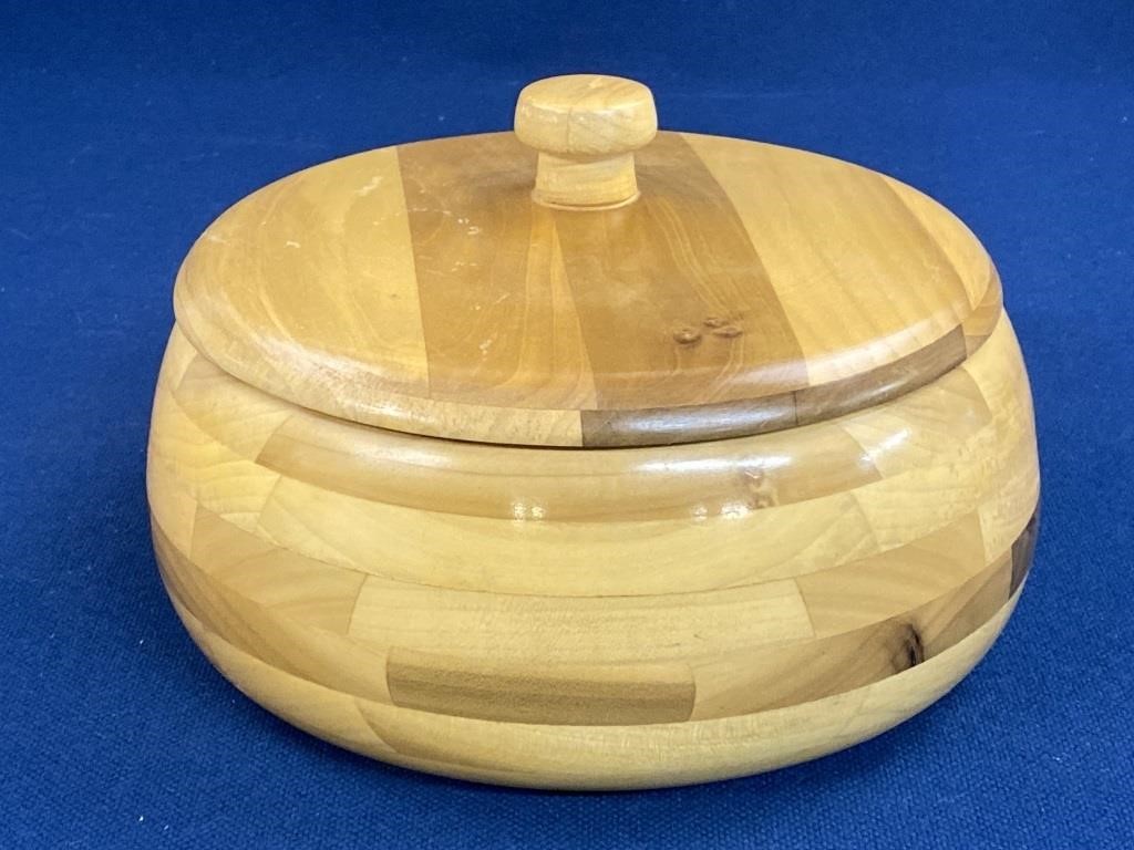 9” Wooden hand turned bowl with lid