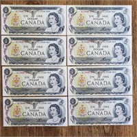 $1.00 Canadian Paper Money - Uncirculated x8