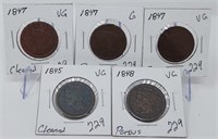 (5) Large Cents (Porous/Cleaned)