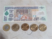 FOREIGN CURRENCY  & 5 PRESIDENTIAL MISC COINS