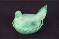 Green Glass Hen on a Nest