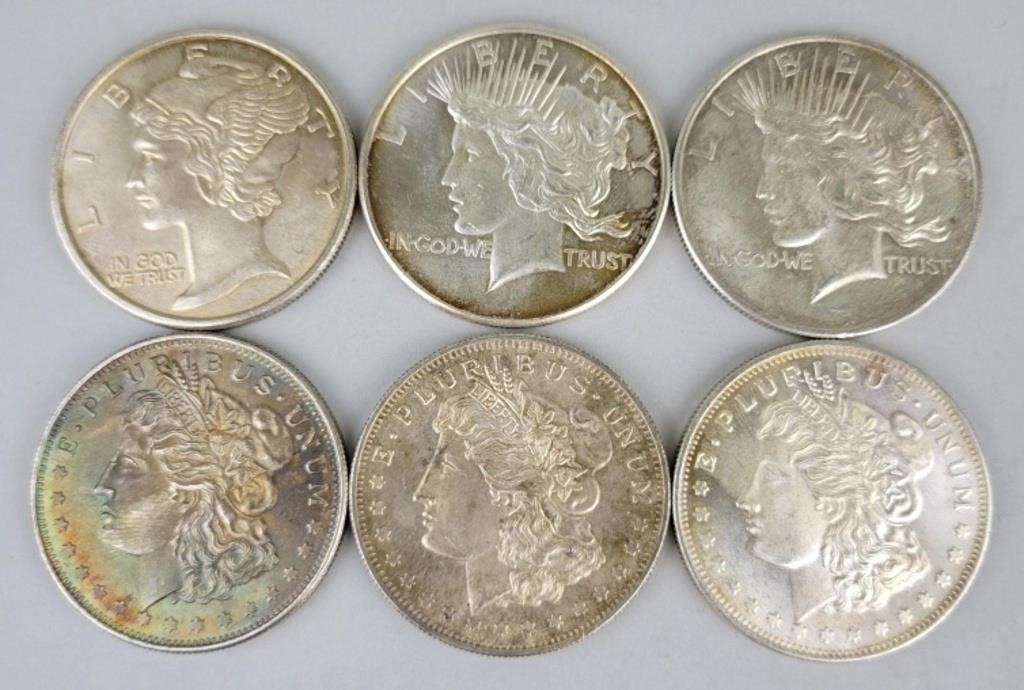 6 One Troy Ounce Fine Silver Coins.