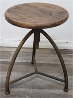 Vintage brass & wood industrial swivel stool