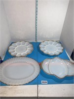 Milk glass egg plates. Relish tray. Oval platter