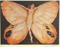 Louis Icart OPEN WINGS Print Nude Woman Butterfly