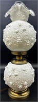 Fenton Glossy White Embossed Rose GWTW Lamp