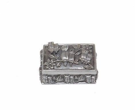 Tiny Pewter Girls Owl Earrings on Trinket Box