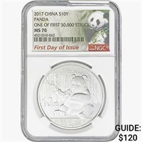 2017 1oz. Silver China Panda 10 Yuan NGC MS70 FDI