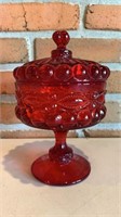 Vintage red glass covered candy dish
