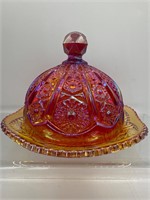 Carnival glass butter dish