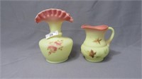 Fenton burmese 4" pitcher and 6" vase