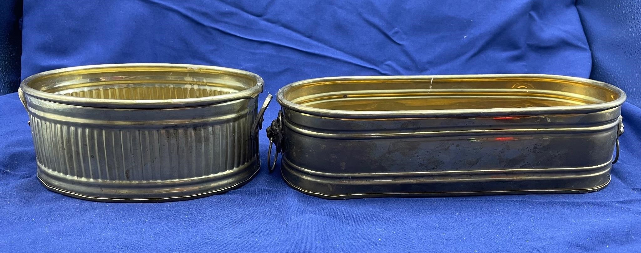2 Small Oval Brass Planters