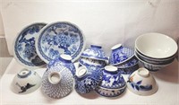 19 Pc Lot Blue White Rice Bowl More STamped Mixed