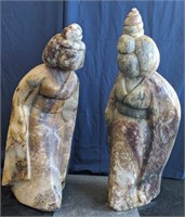 Pair of Large Marble Geisha Statues