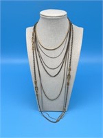 Lot Of 7 Layering Chains - Gold Tone