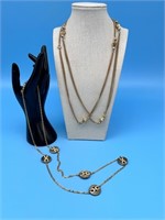 2 Gold Tone Opera Length Necklaces