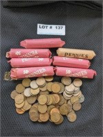 6 Rolls Unsorted Pennies, 1 Roll 1940s & 1950s etc