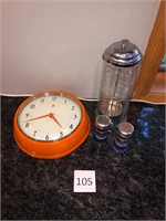 Clock, Straw Holder, and Salt & Pepper Shakers