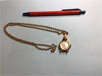 Pendant watch in shape of alarm clock with chain