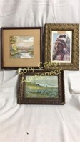 (3) framed pictures. Park with bridge,Iindian,