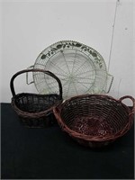 18-in metal basket, 12.5 in Wicker basket, and