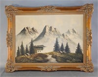 Oil-on-Canvas of Swiss Alpine Scene