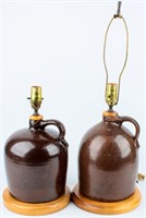 Vintage Salt Glazed Brown Jug Lamps