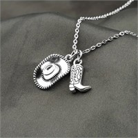 Sterling Silver Cowboy Hat & Boots charm Necklace
