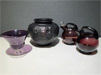 VTG Tiffin Satin Black Amethyst Pot, Cambridge