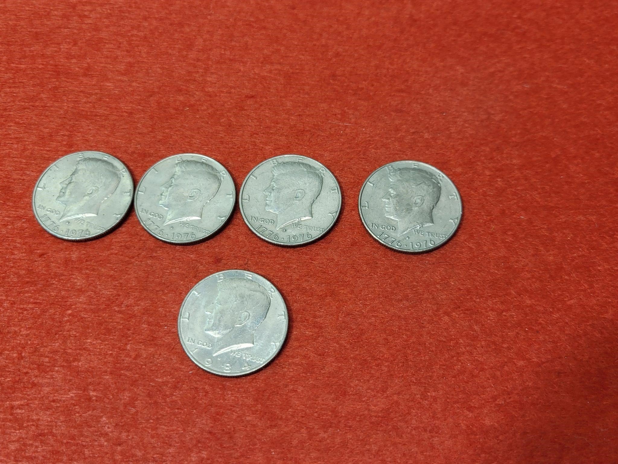 (5) Kennedy Half Dollars - 4 - 1976, 1- 1984