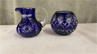 Bohemian Cobalt Blue Cut to Clear Crystal Vase