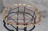 Brass & Glass Coffee table on a Rattan Base