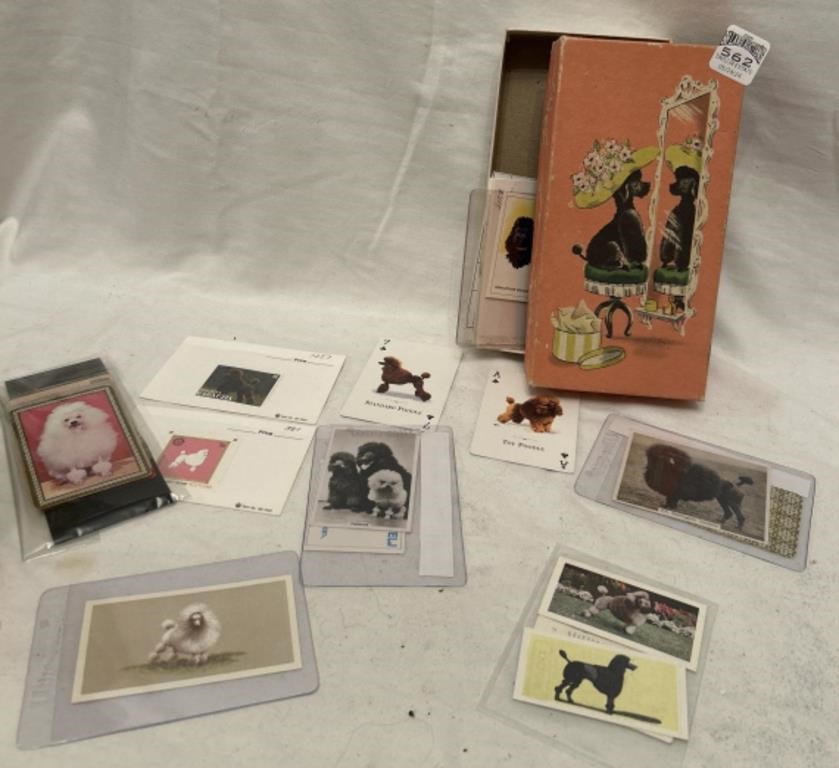 Poodle cards. tobacco cards, playing cards, stamps