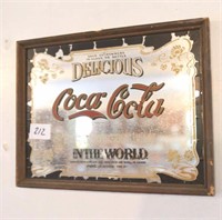 Coca-Cola Mirror in Wood Frame 12 3/4" X 10"