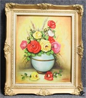 Rose Still Life Oil on Canvas by Correa