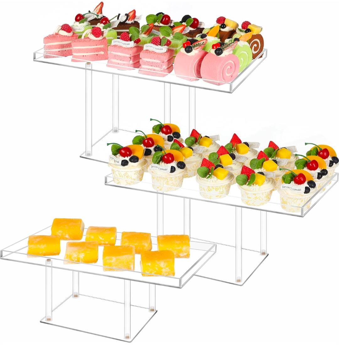 ($49) 3 Pack Dessert Table Display Set, Clear