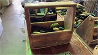 Wooden grooming box with grooming tools