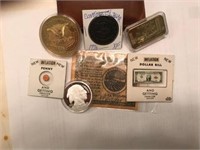 7 COMM. COINS/ GOLD PLATED BAR