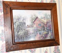 Framed cottage & garden scene print 18” x 22”