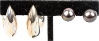 Jewelry Lot Black Pearl & Sterling Silver Earrings