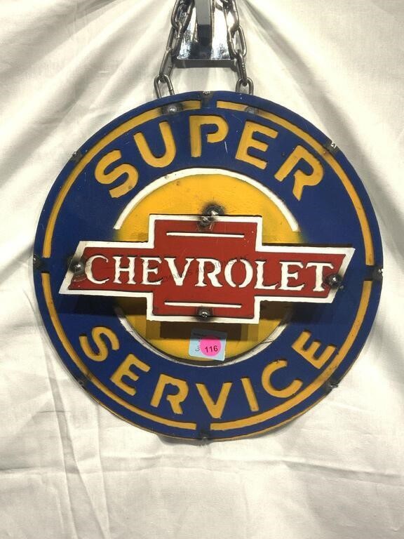 Metal Chevrolet Super Service 12in Sign. Hand Cut