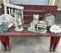 4 foot wooden red bench. No contents