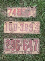 1916 & 1923 WISCONSIN LICENSE PLATES & 1921 MO
