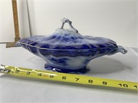 Blue covered dish