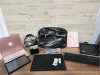 10 items - 1 black leather breifcase, 1 portable